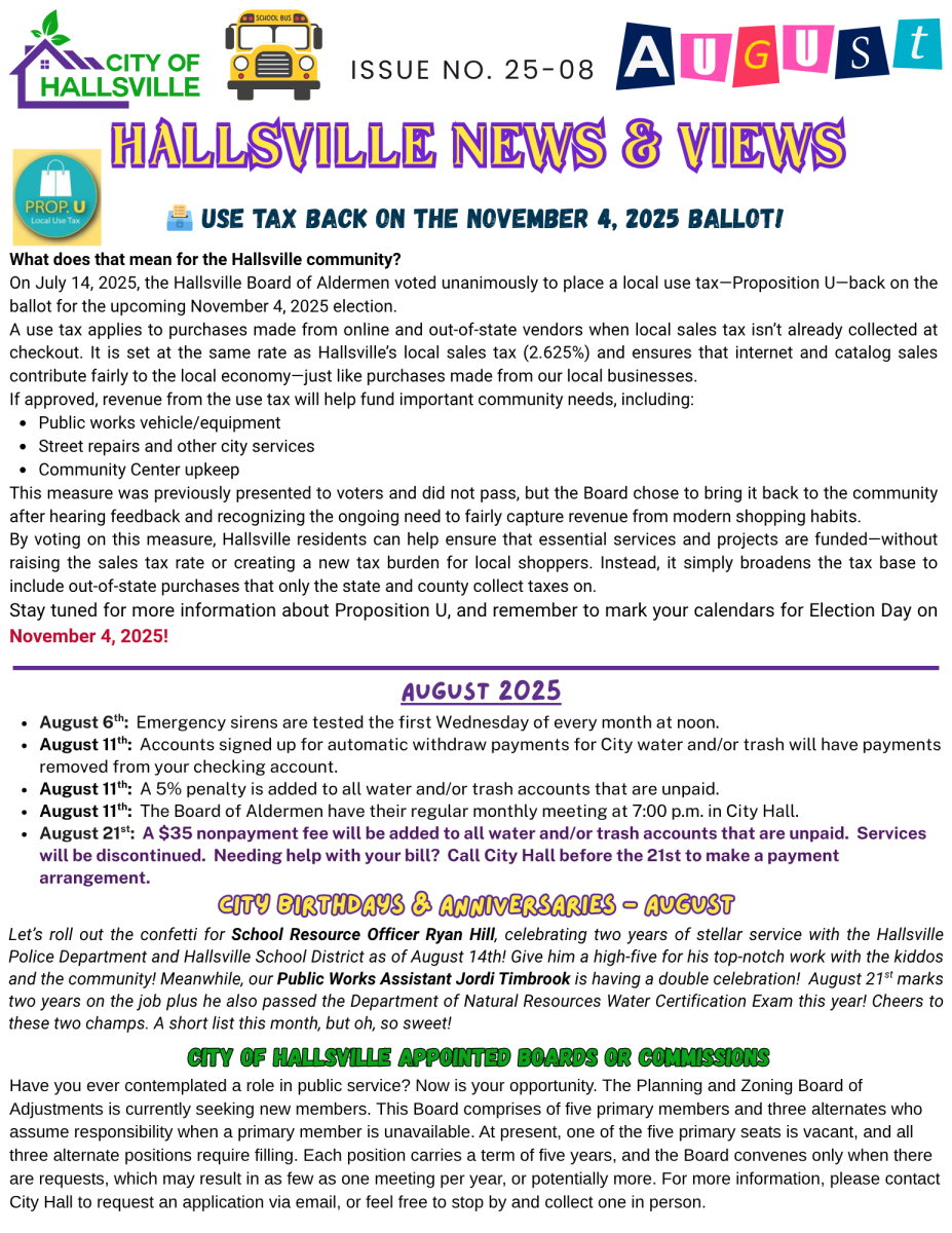 August Newsletter Page 1
