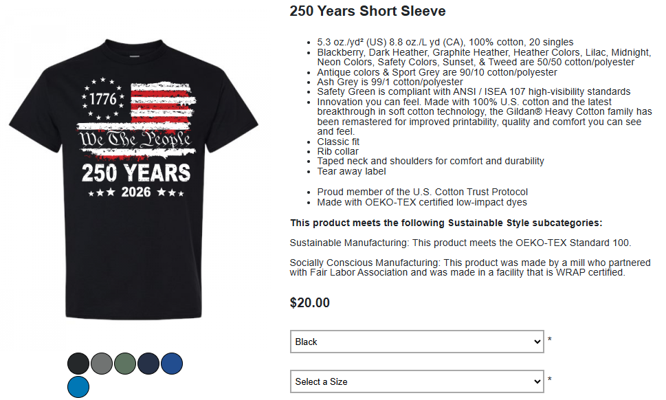 250th Anniversary shirt